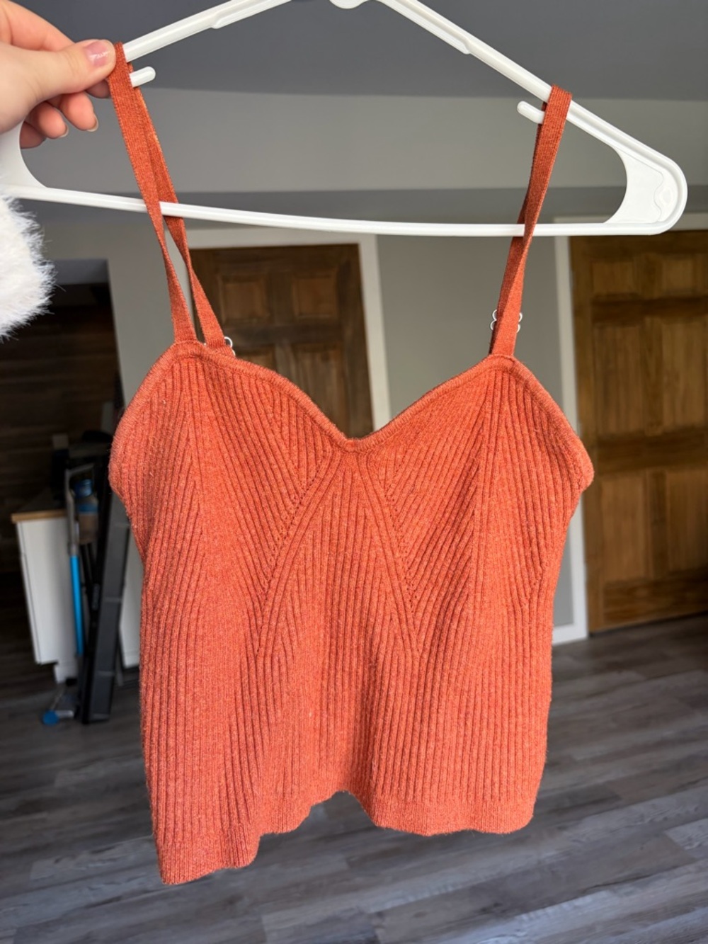 Rust Ribbed Knit Crop Tank Top - Women